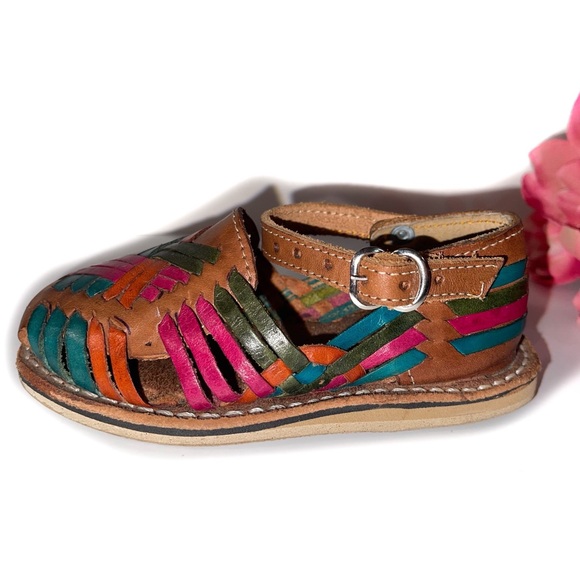 Baby Toddlers Girls Multi-Colored Mexican Artisanal Huarache Traditional Sandal - Picture 6 of 16
